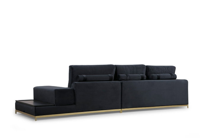 Atelier Del Sofa Sofá de 4 Plazas con Mesa Lateral - Negro y Dorado Atelier Del Sofa Sofá de 4 Plazas con Mesa Lateral - Negro y Dorado